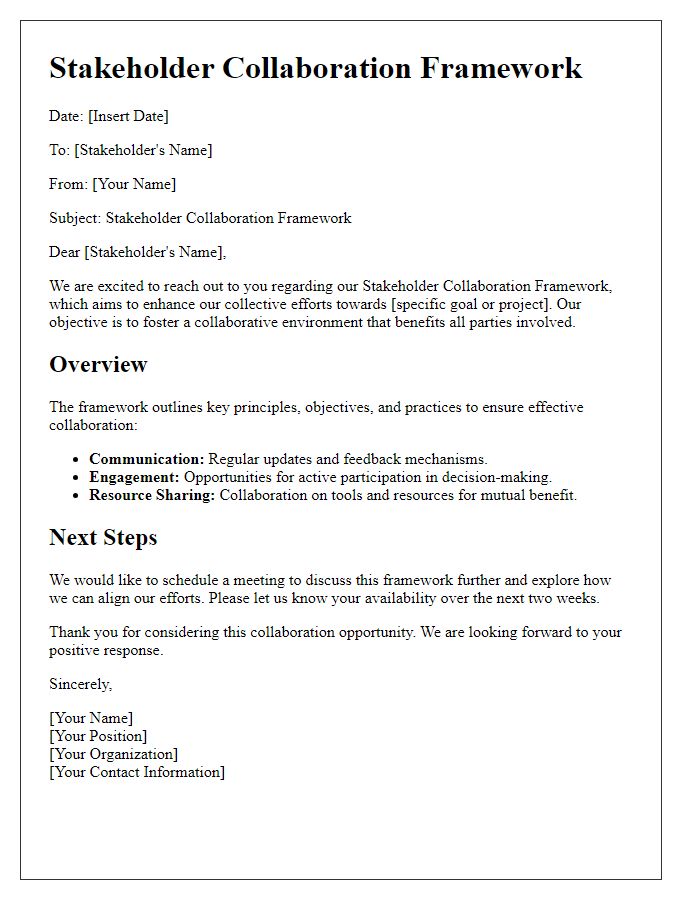 Letter template of stakeholder collaboration framework