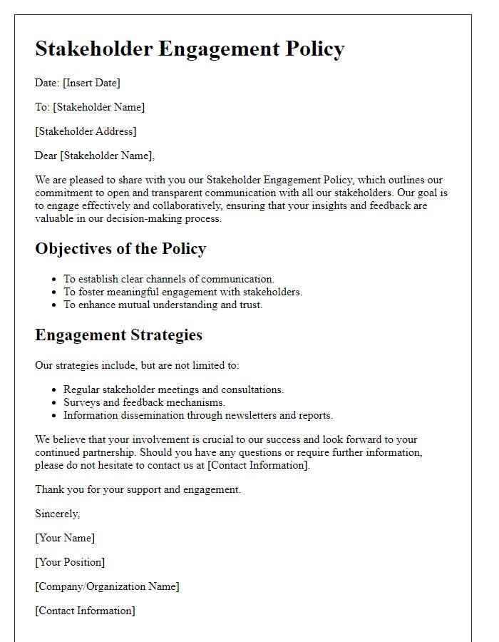 Letter template of stakeholder engagement policy