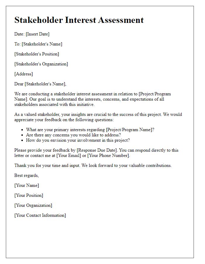 Letter template of stakeholder interest assessment