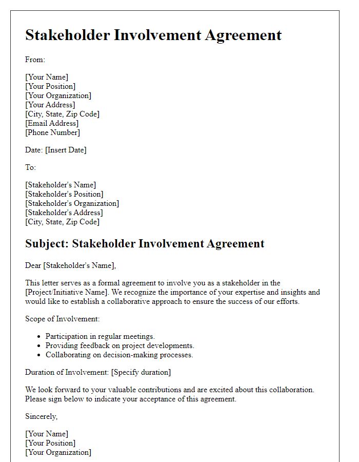 Letter template of stakeholder involvement agreement