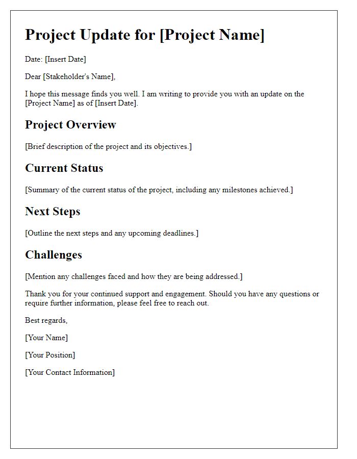 Letter template of stakeholder project update