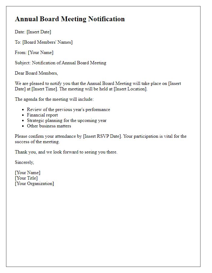 Letter template of annual board meeting notification