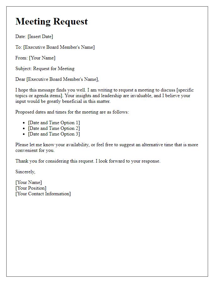 Letter template of executive board member meeting request