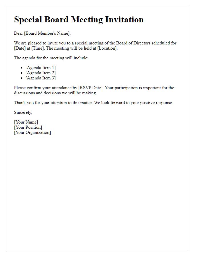 Letter template of special board member meeting invitation