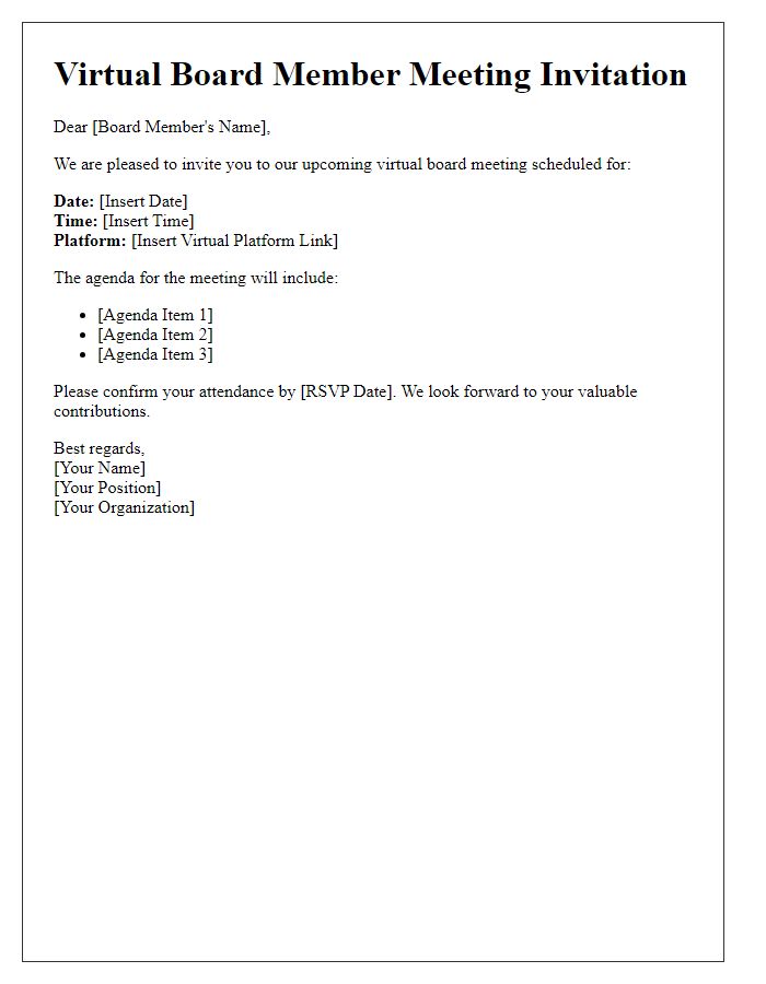 Letter template of virtual board member meeting invitation