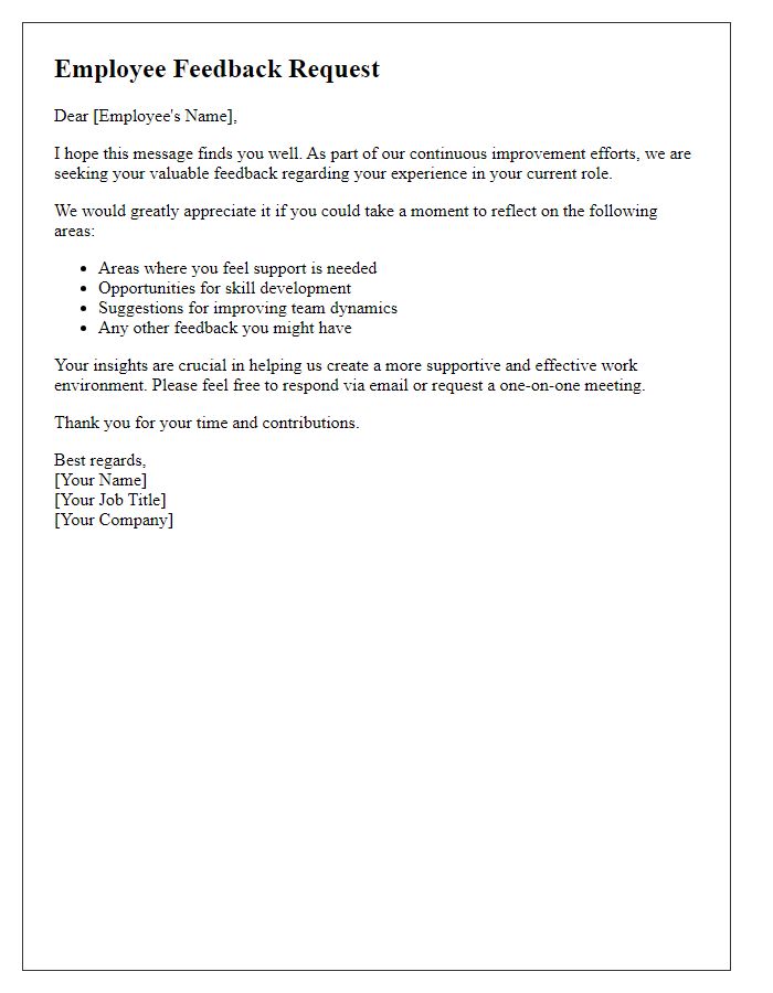 Letter template of employee feedback request for improvement