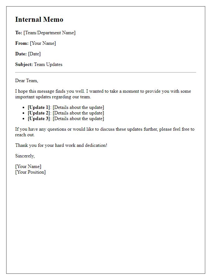 Letter template of internal memo for team updates