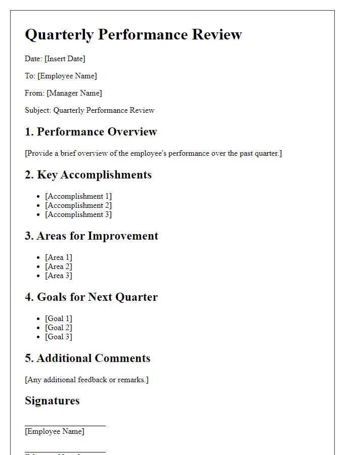 Letter template of quarterly review for performance appraisal