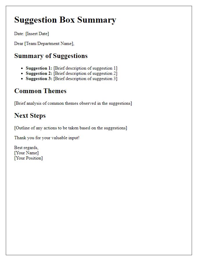 Letter template of suggestion box summary for collective input