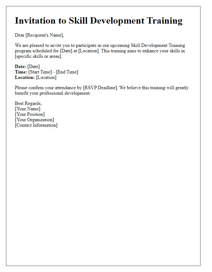 Letter template of training invitation for skill development