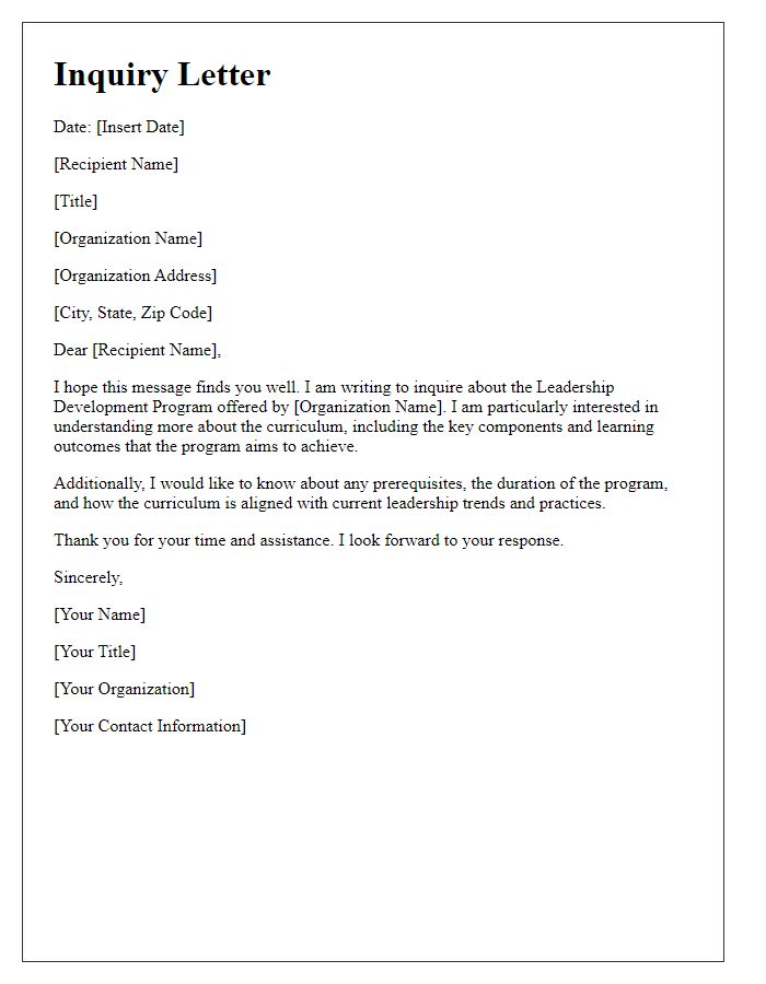 Letter template of inquiry regarding leadership development program curriculum