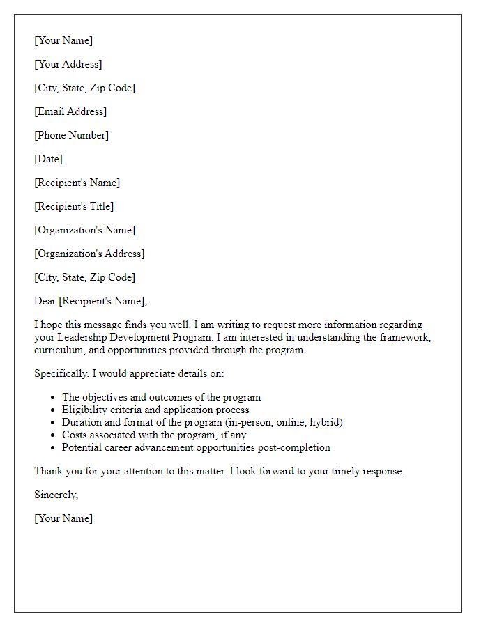 Letter template of request for information on leadership development program