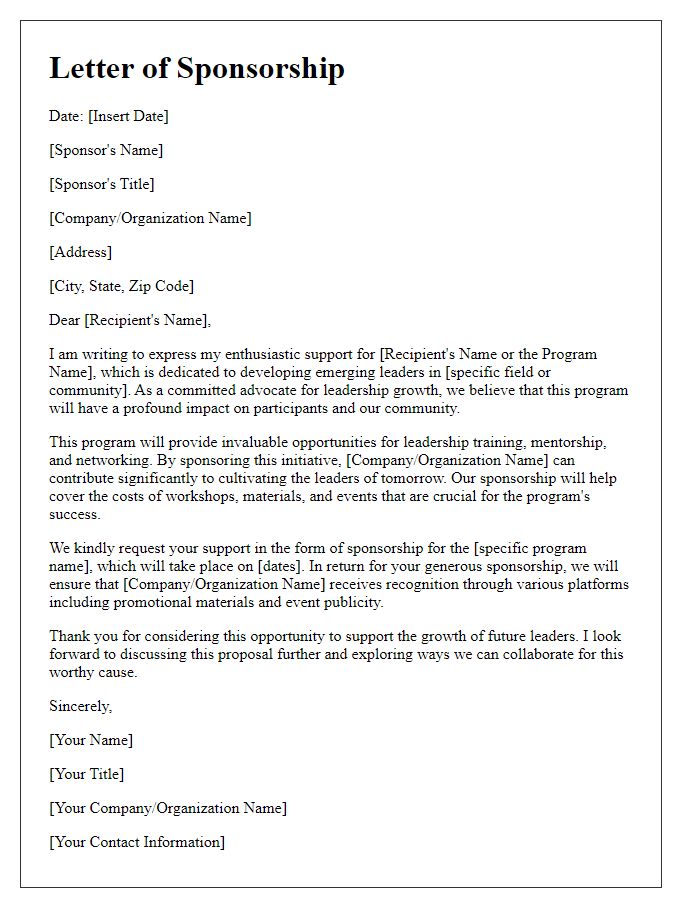 Letter template of sponsorship for leadership development program