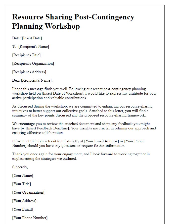 Letter template of resource sharing post-contingency planning workshop.