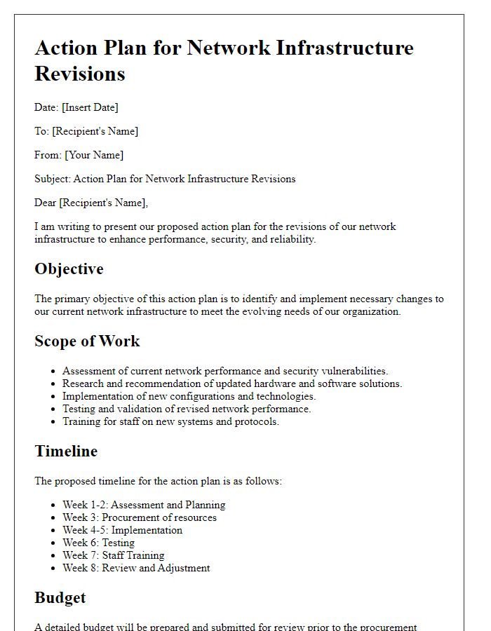 Letter template of action plan for network infrastructure revisions