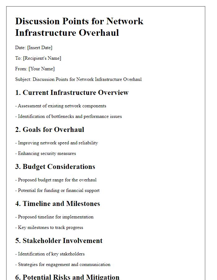 Letter template of discussion points for network infrastructure overhaul