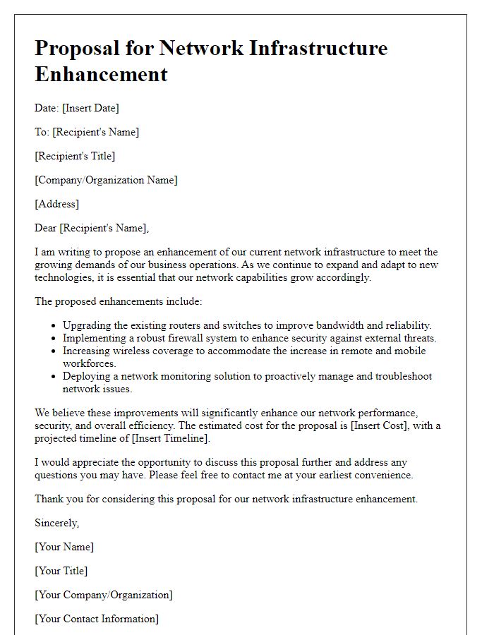 Letter template of proposal for network infrastructure enhancement