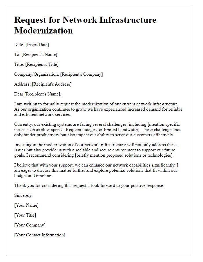 Letter template of request for network infrastructure modernization