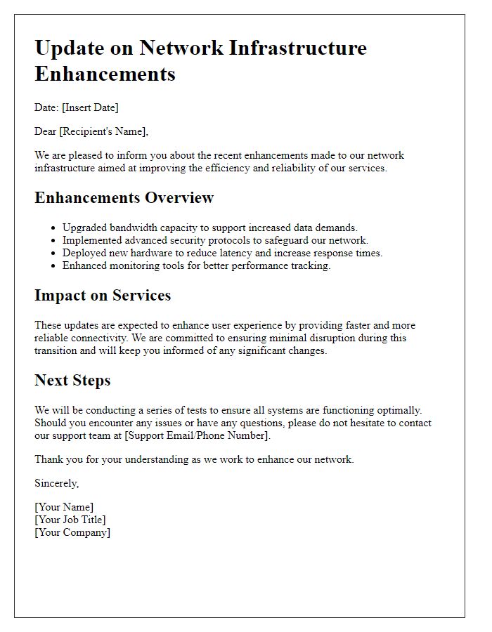 Letter template of update on network infrastructure enhancements