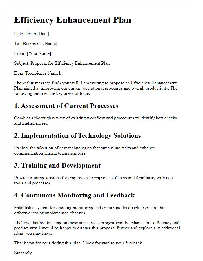 Letter template of efficiency enhancement plan