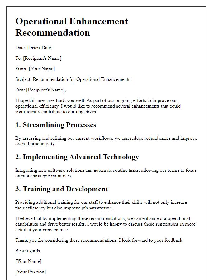 Letter template of operational enhancement recommendation