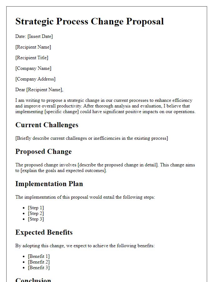 Letter template of strategic process change proposal