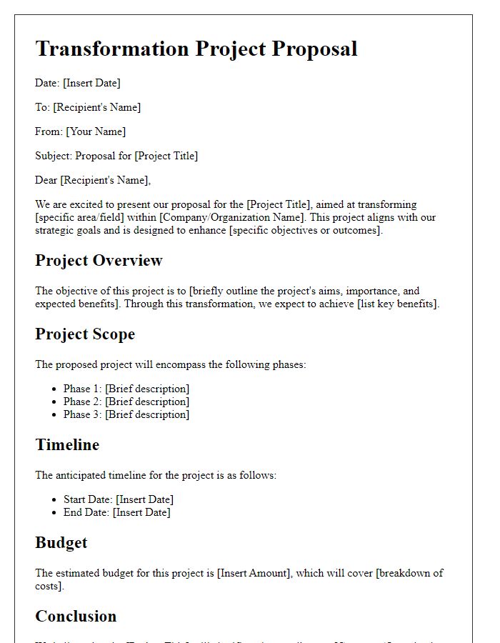 Letter template of transformation project proposal