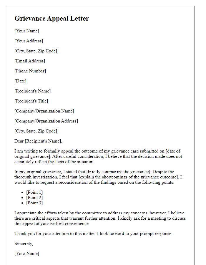 Letter template of appeal for grievance outcome