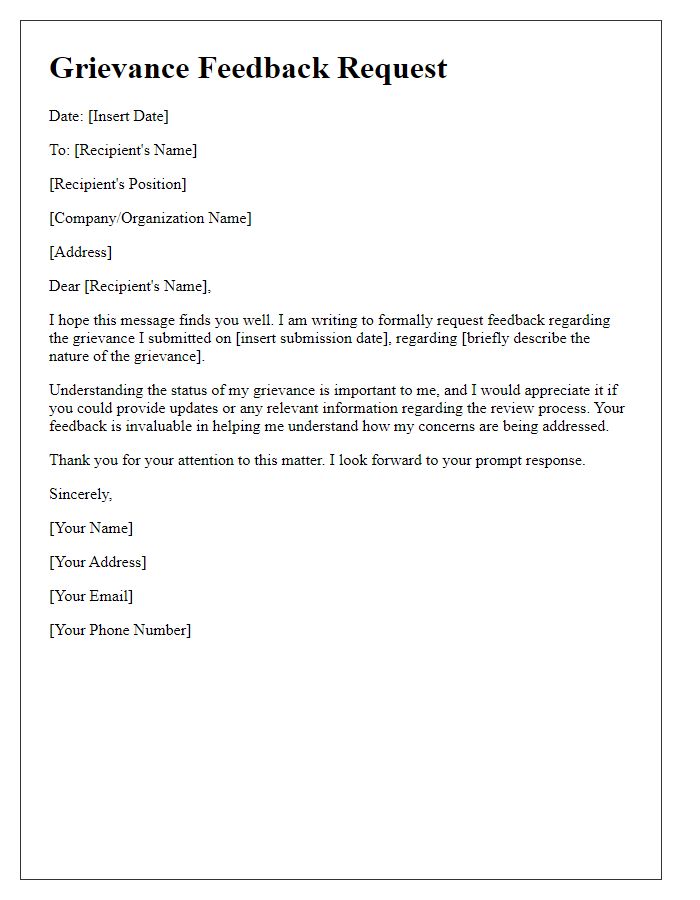 Letter template of grievance feedback request