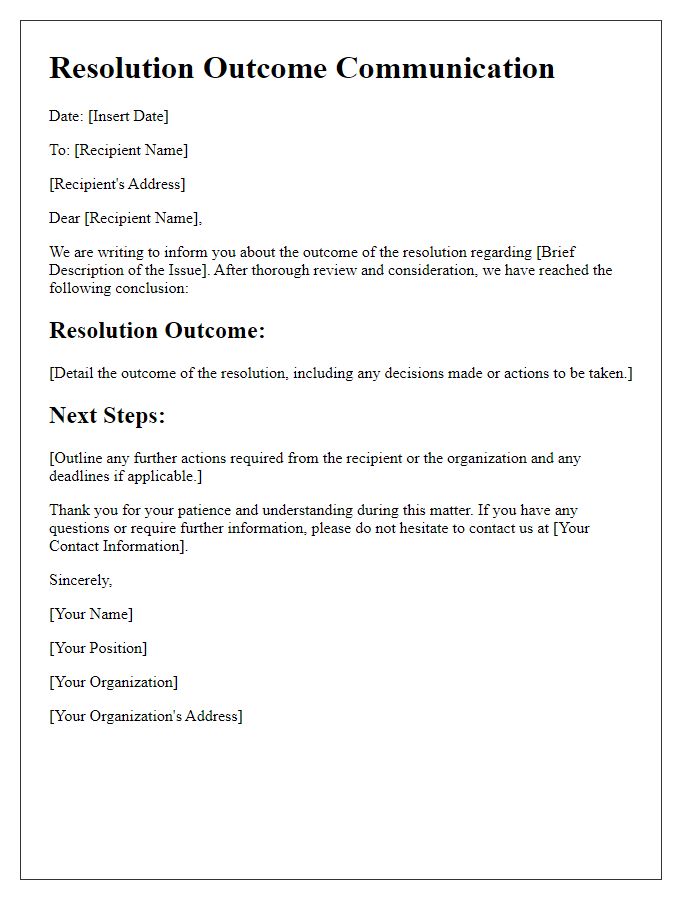 Letter template of resolution outcome communication