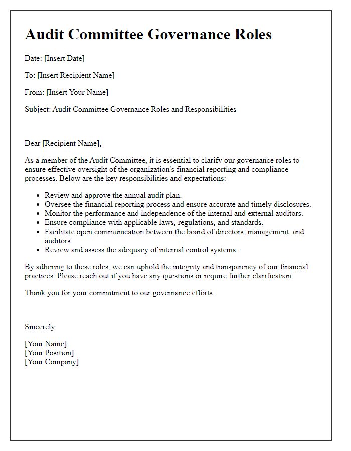 Letter template of audit committee governance roles