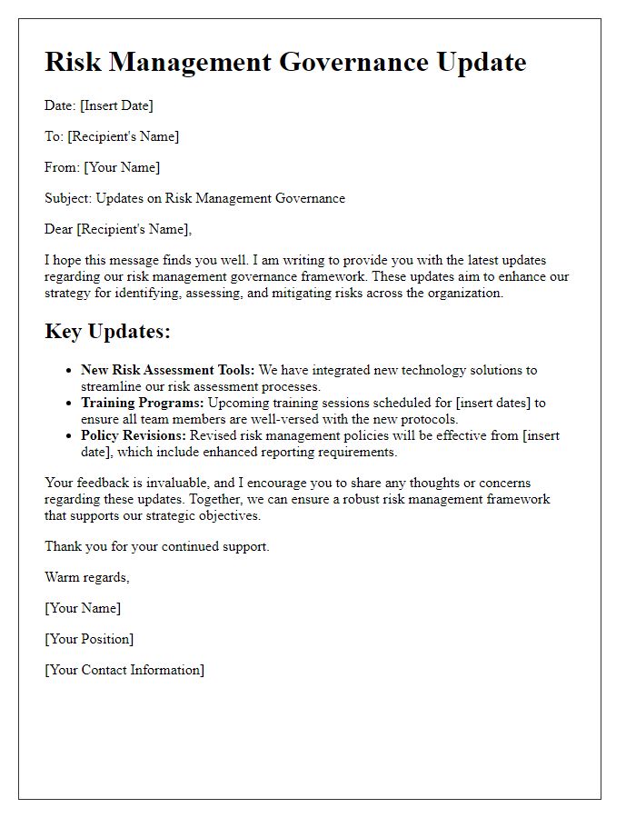 Letter template of risk management governance updates