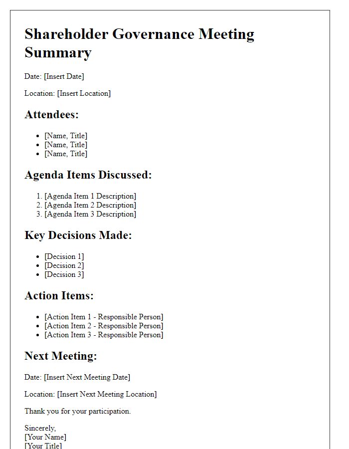 Letter template of shareholder governance meeting summary