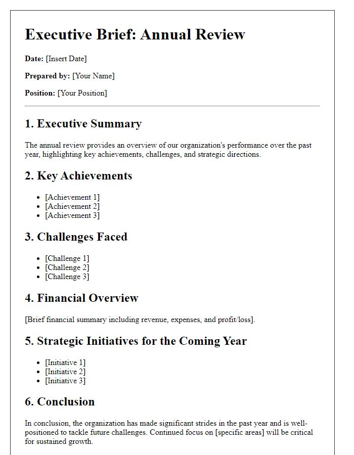 Letter template of executive brief for annual reviews