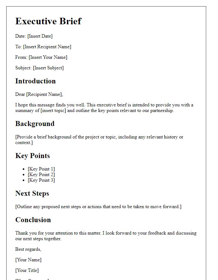 Letter template of executive brief for external partners