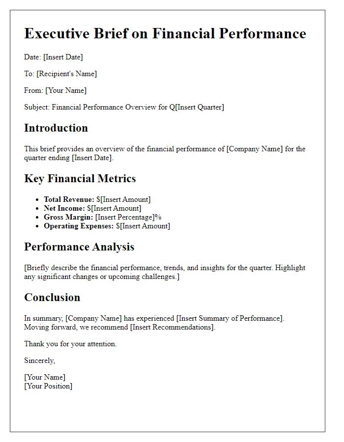 Letter template of executive brief for financial performance