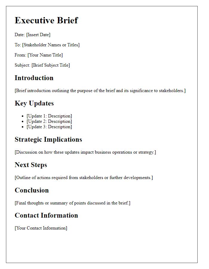 Letter template of executive brief for internal stakeholders