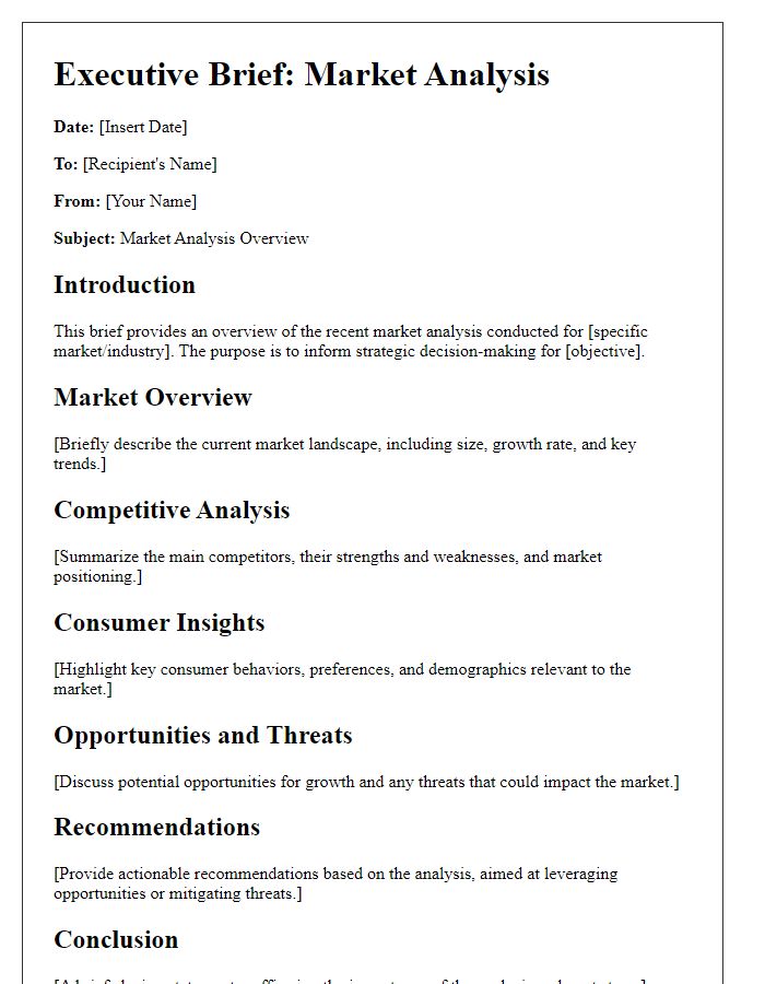 Letter template of executive brief for market analysis