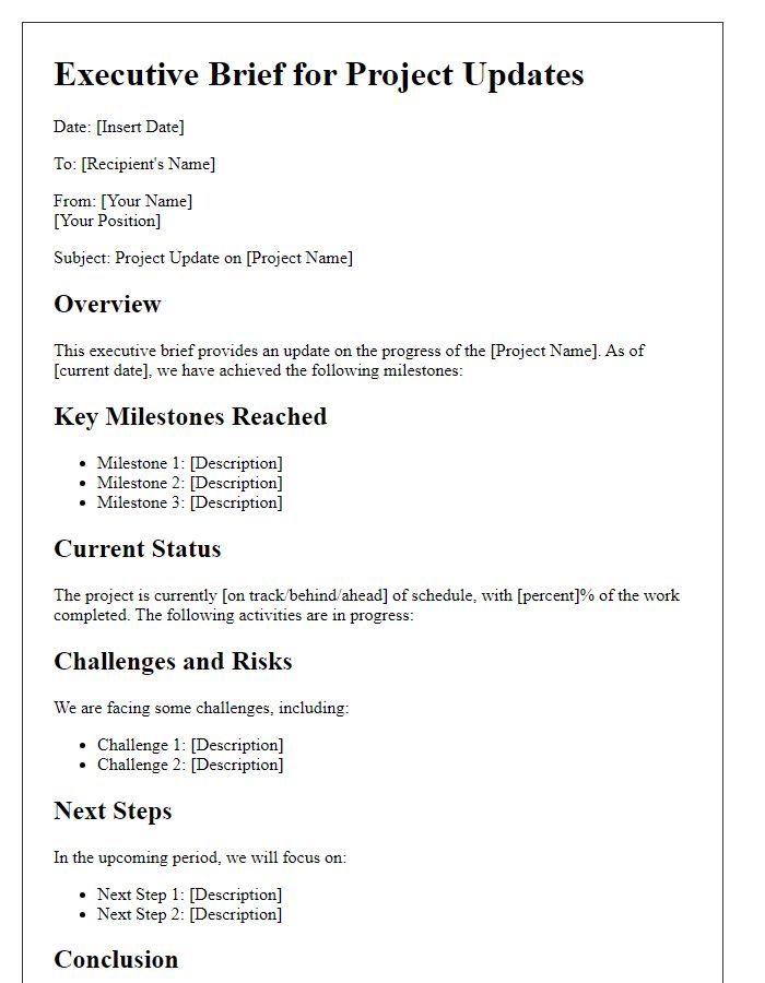 Letter template of executive brief for project updates