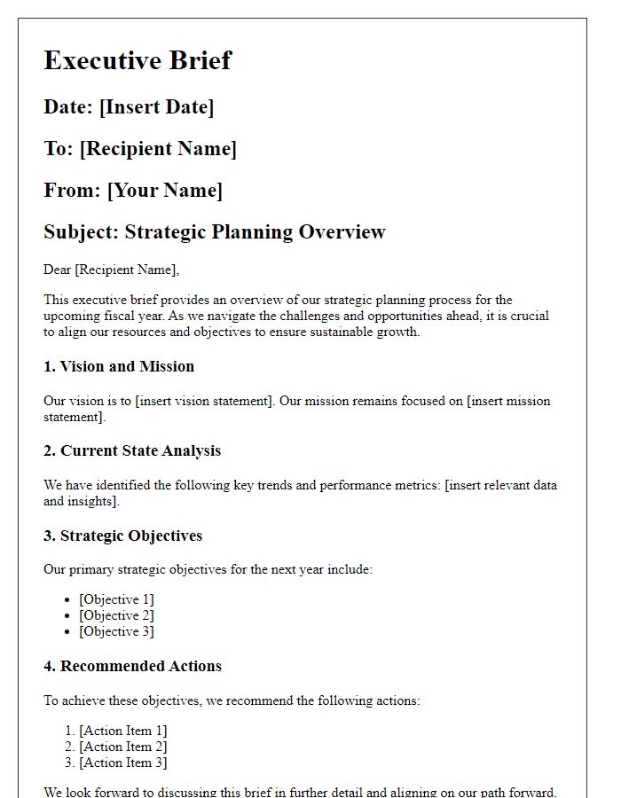 Letter template of executive brief for strategic planning