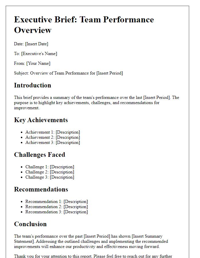 Letter template of executive brief for team performance