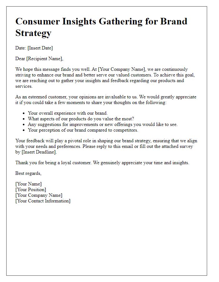 Letter template of consumer insights gathering for brand strategy.