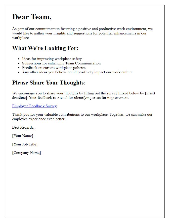 Letter template of employee input gathering for workplace enhancement.