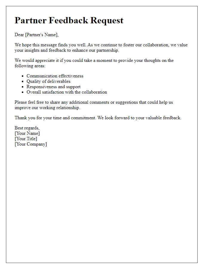 Letter template of partner feedback solicitation for collaboration improvement.