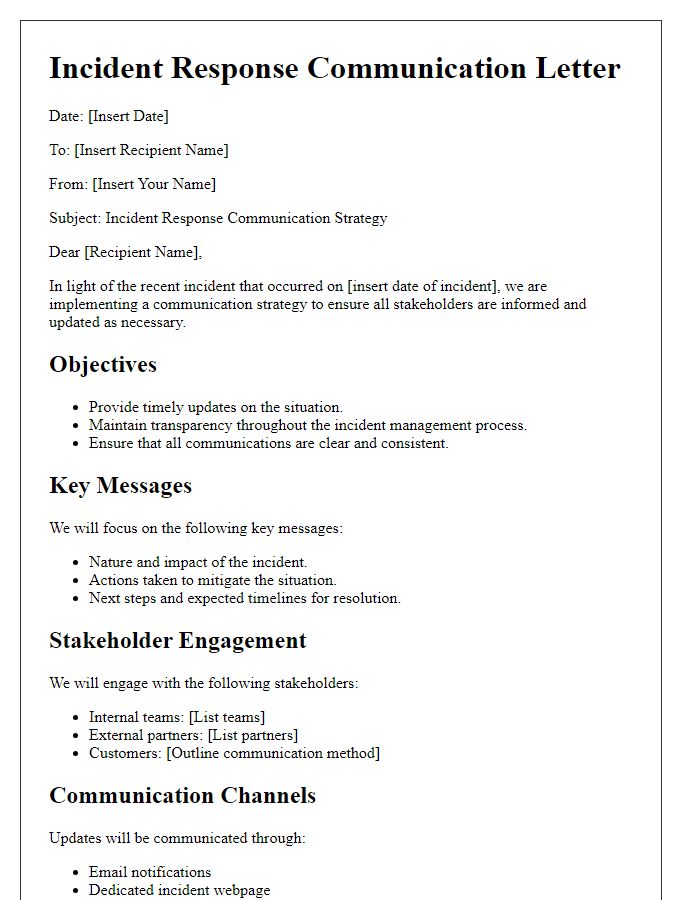 Letter template of incident response communication strategy