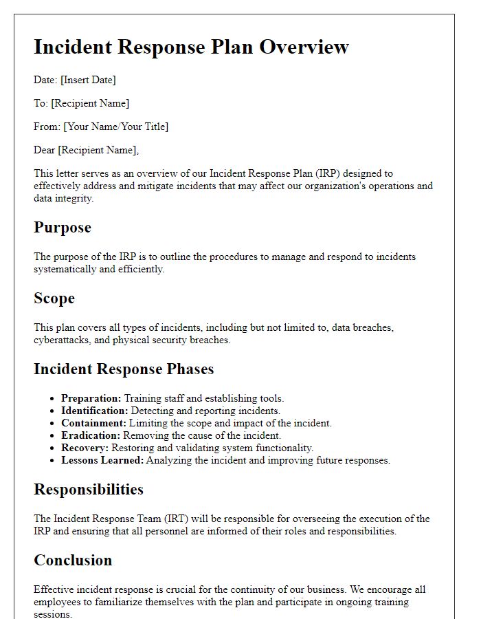 Letter template of incident response plan overview