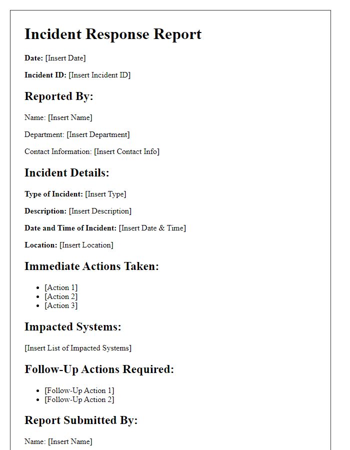 Letter template of incident response reporting structure