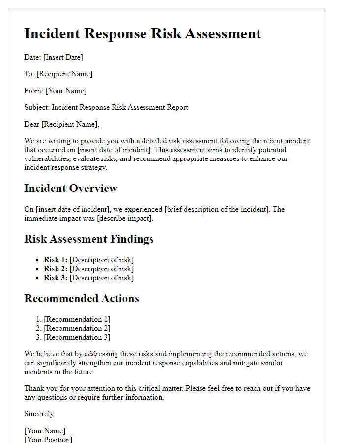 Letter template of incident response risk assessment