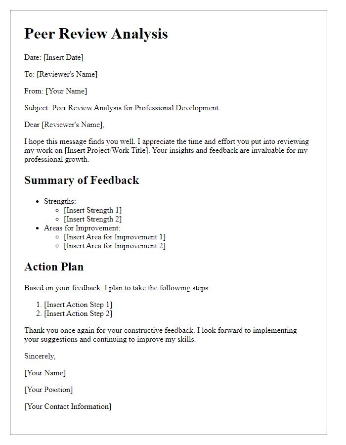 Letter template of peer review analysis for professional development