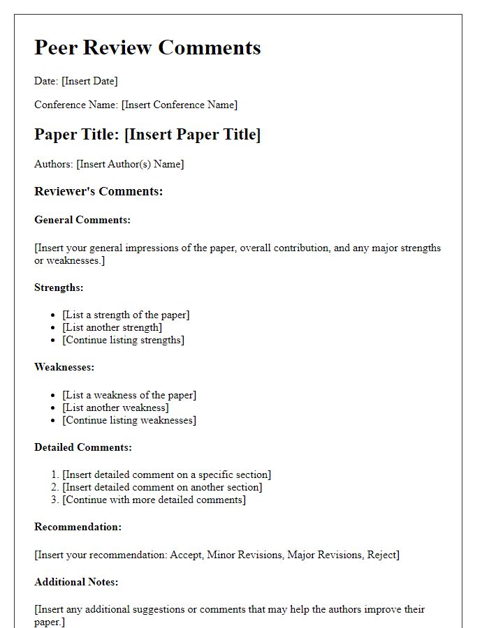 Letter template of peer review comments for academic conference